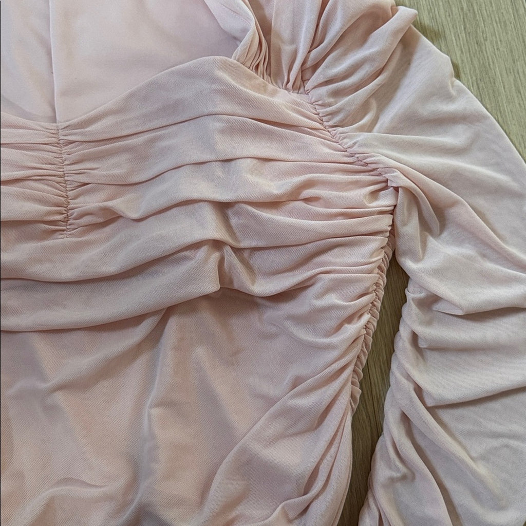 Express Body Contour Light Pink Ruched Long Sleeve Blouse Size XL