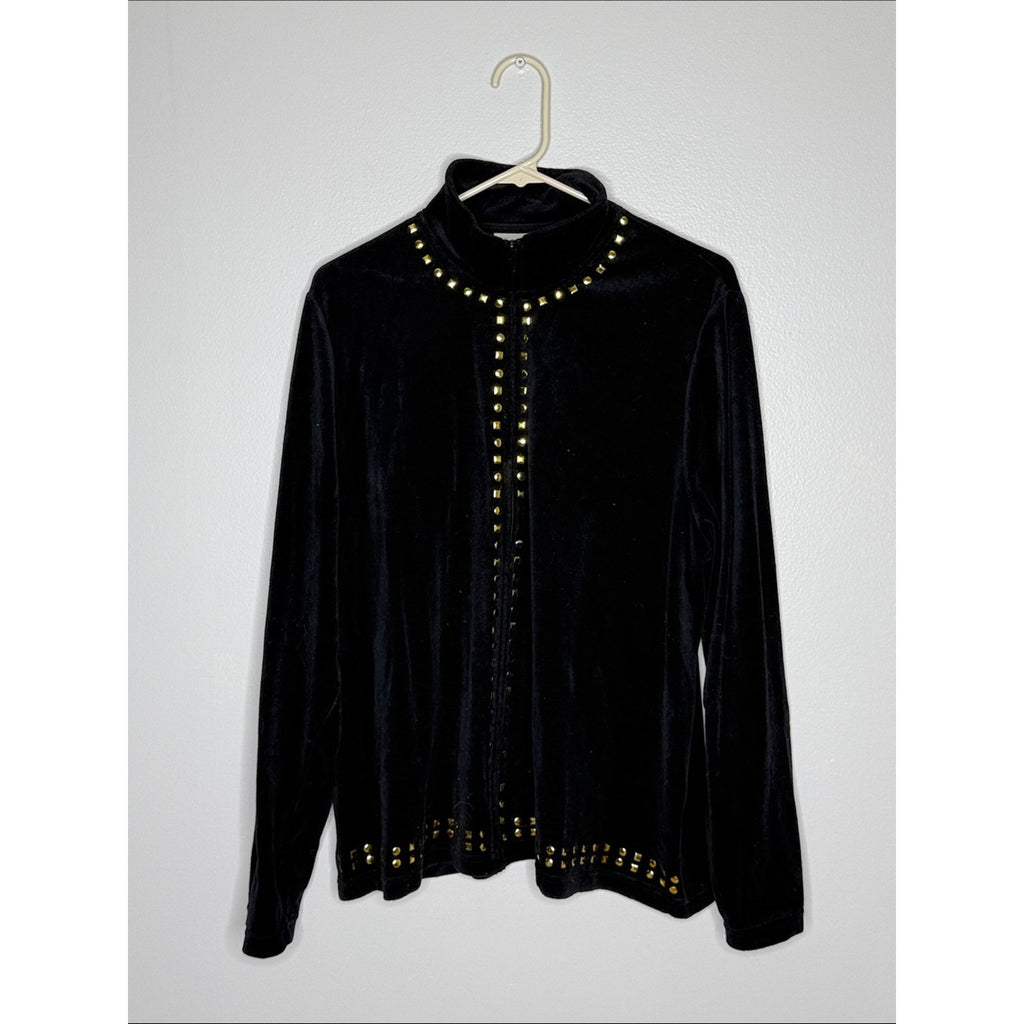 Sag Harbor Black Velvet Jacket with Gold Studs Size XL