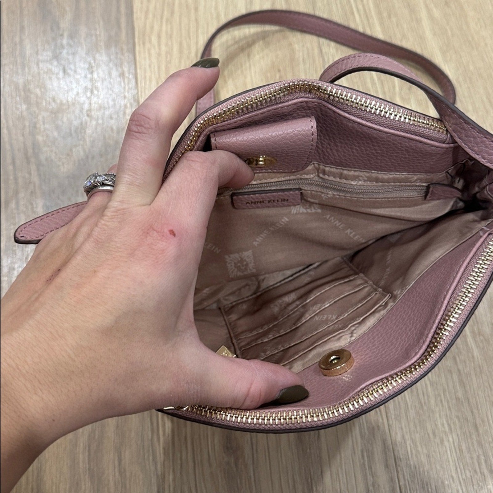 Anne Klein Textured Dome Crossbody Bag in a Mauve / Pink