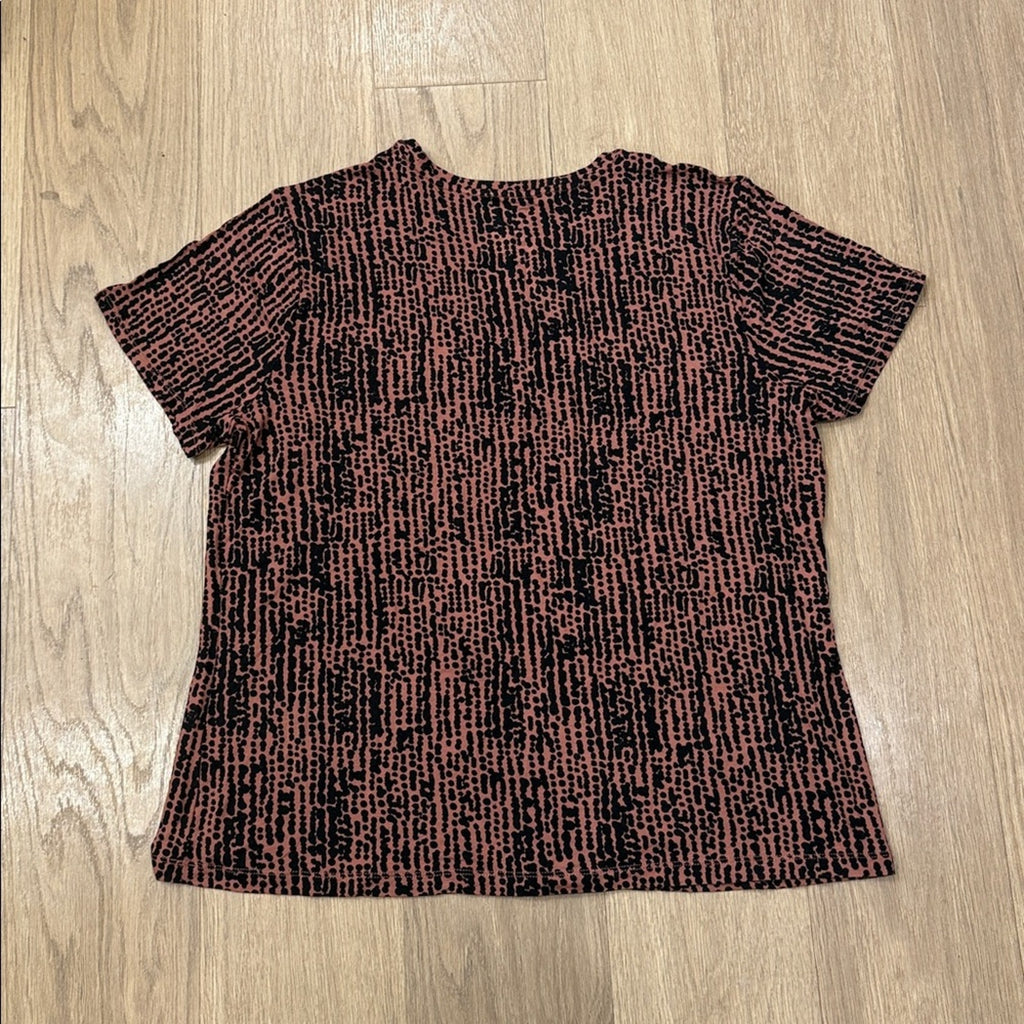 Nine West Soft Spun Short Sleeve Top in Black and Tan Pattern Size XL
