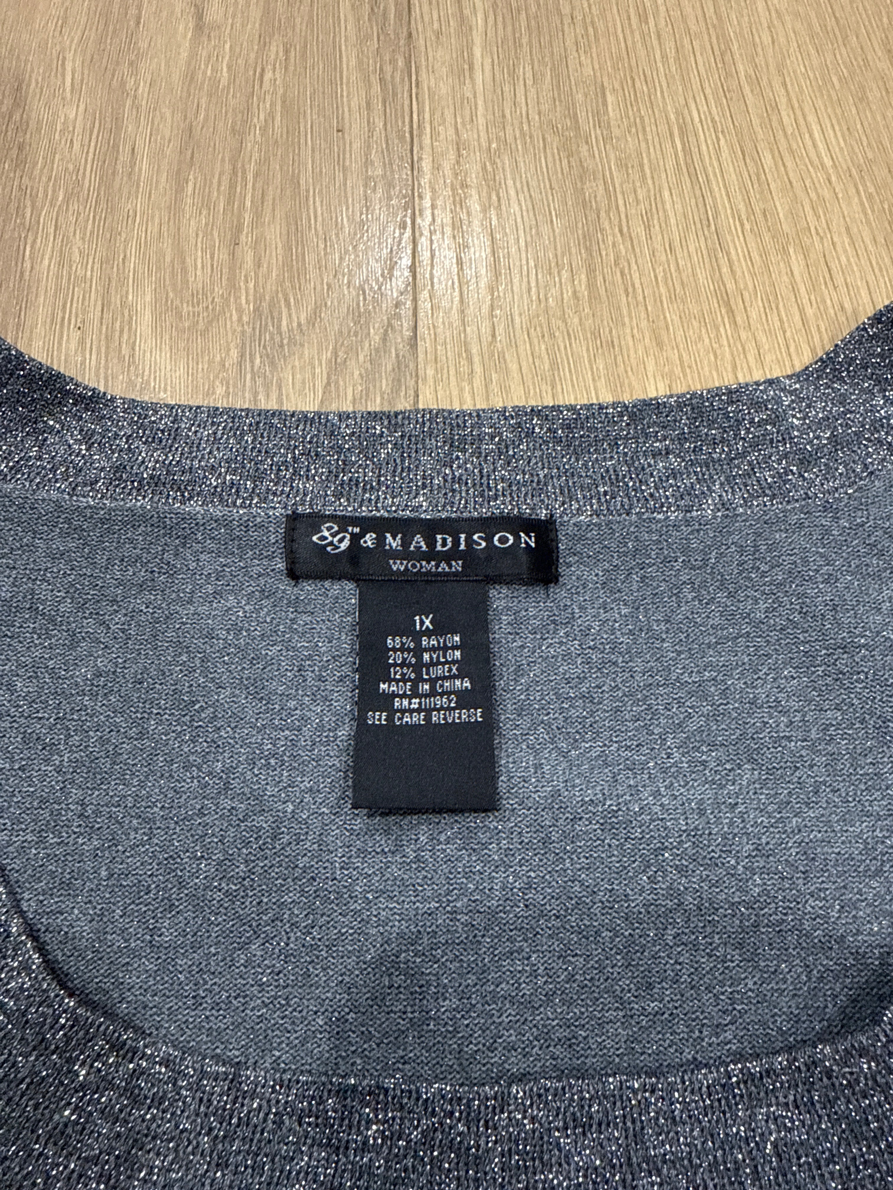 89th & Madison Woman Gray Silver Metallic Knit Sleeveless Top Size 1X