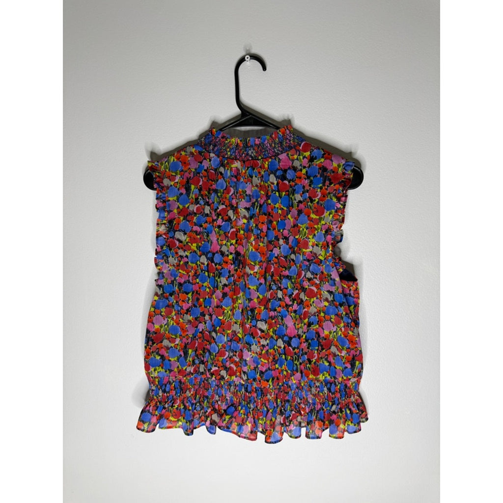 J. Crew Multicolor Floral Smocked Neck Sleeveless Top Size 12