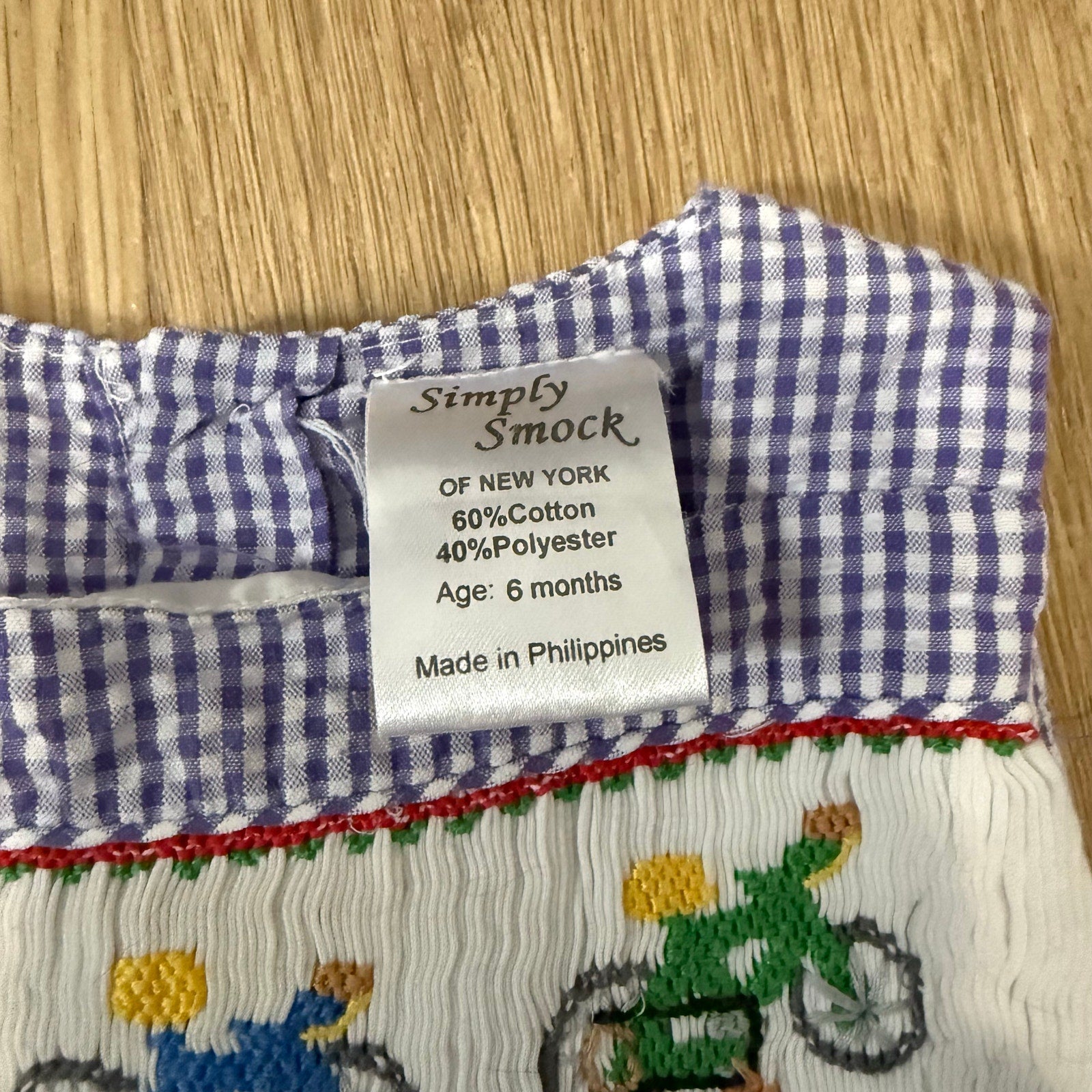 Simply Smock Blue Gingham Smocked Dress with Bicycle Embroidery Size 6 Months