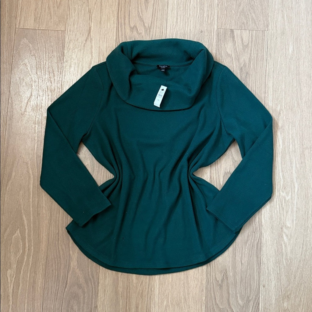 NWT Talbots Green Waffle Knit Cowl Neck Long Sleeve Top Size 1XL Petite
