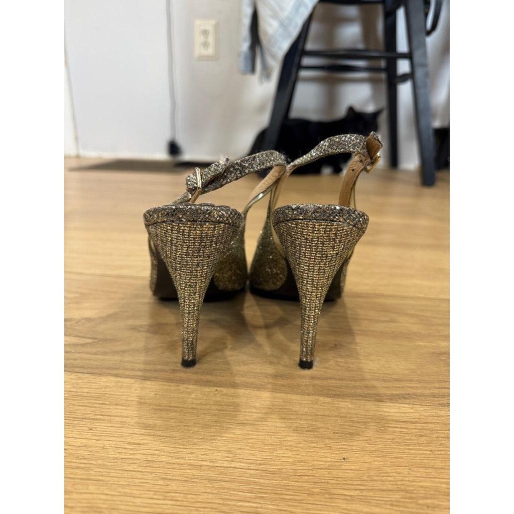 Juicy Couture Glitter Slingback Silver Stiletto Heels Size 9.5
