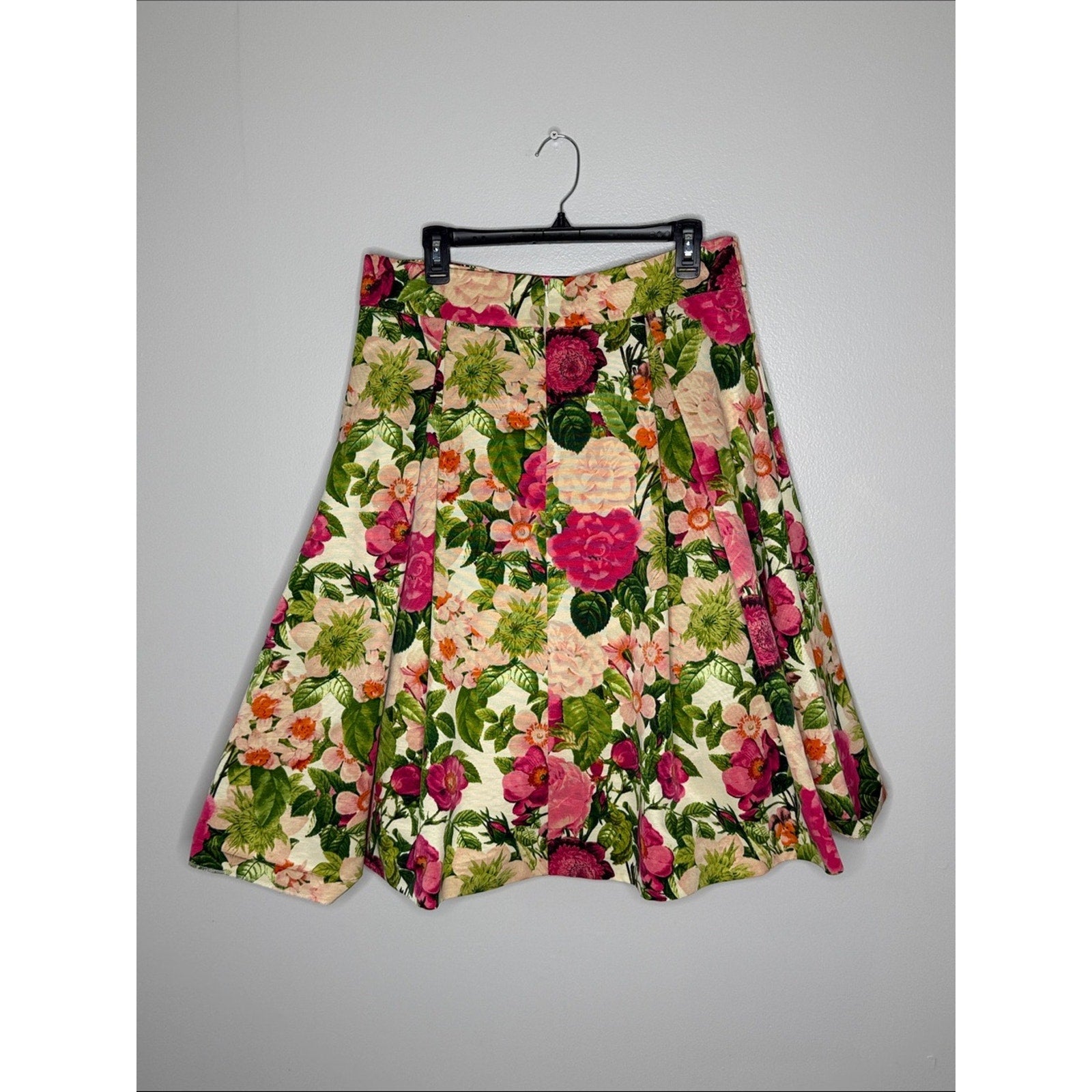 Eliza J Floral A-Line Skirt - Pink, Green & Cream Size 14