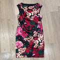 Talbots Black Floral Sheath Dress with Pink & Red Blooms Size 10