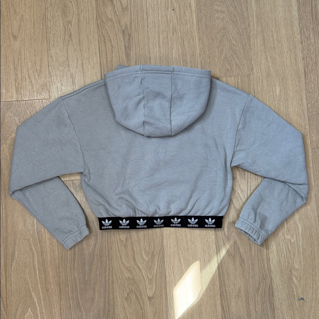 Adidas Light Gray Cropped Hoodie Sparkle Detail Size Medium