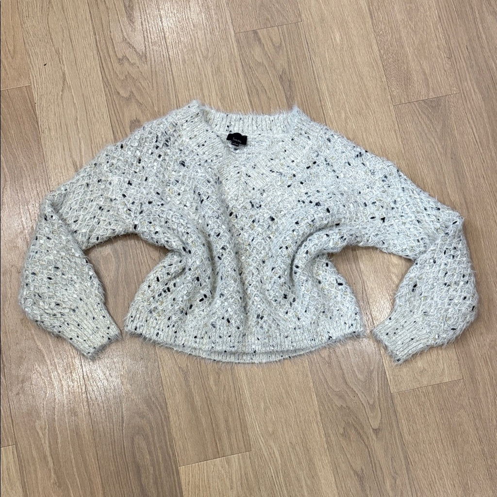 Lumiere Cream Gold Black Knit Fuzzy V Neck Sweater Size Large
