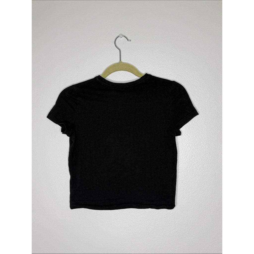 Forever 21 She Said Black Tee with White Text Cropped Medium