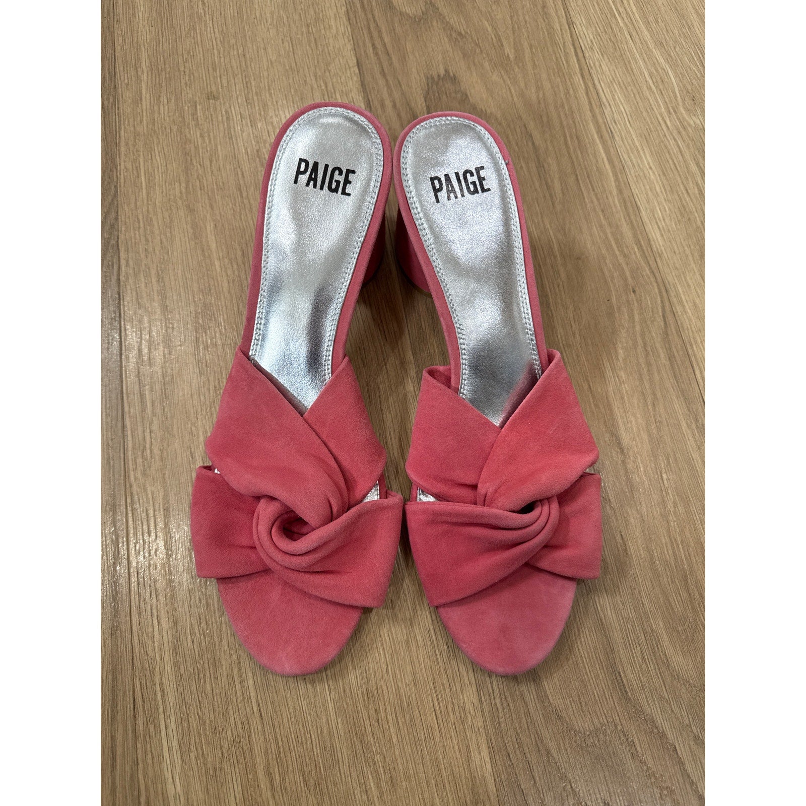 Paige Francesca Pink Suede Slide Twist Knot Cylindrical Heel Sandals Size 10