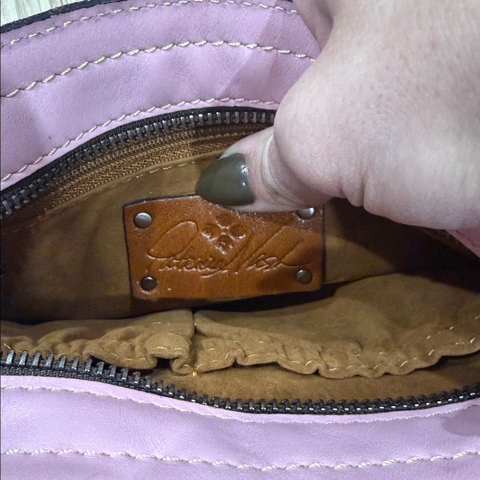 Patricia Nash Blush Turati Leather Handbag w/ Woven Embossed Pattern Chain Strap