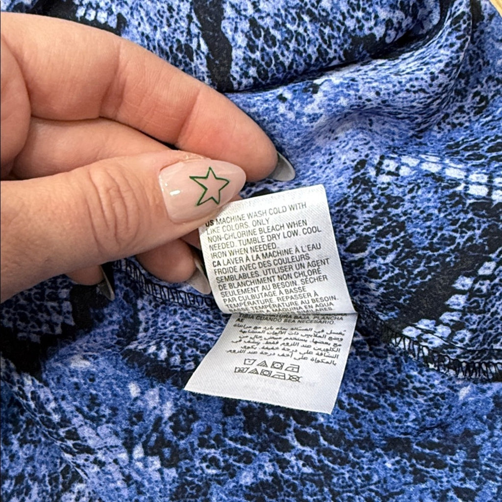 INC International Concepts Vibrant Blue Black Snake Print Blouse Size XL