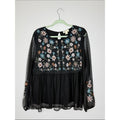 Style & Co. Black Sheer Blouse with Multicolor Floral Embroidery Size 1X