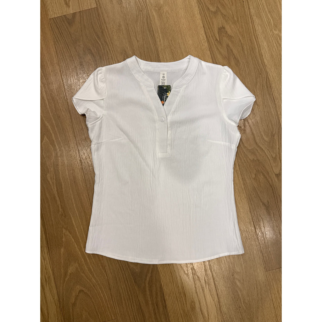 Blooming Jelly Dressy Casual Button Detail Textured V Neck Cap Sleeve Top Size XS NEW!