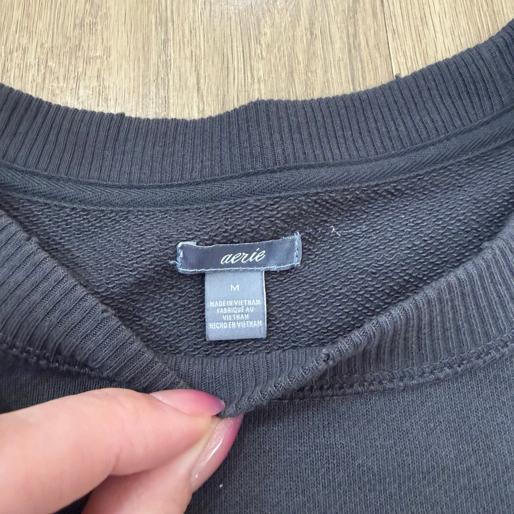 Aerie by American Eagle Women’s Side Tie Cropped Pullover - Gray - Size Medium