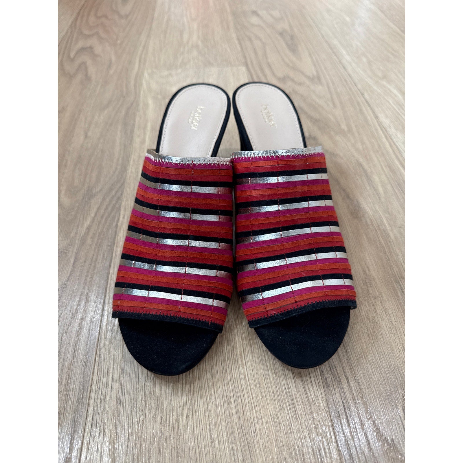 Botkier Posie Multicolored Striped Suede and Metallic Heeled Mules Size 10