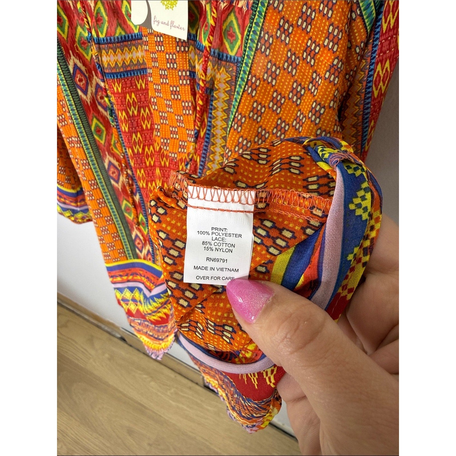 fig and flower Orange Multicolor Boho Tunic Top Size XL
