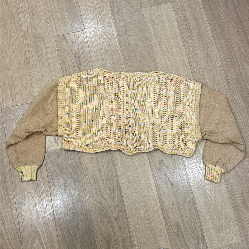 Free People Honey Cable Knit Mixed Media Pullover Sweater Size Small