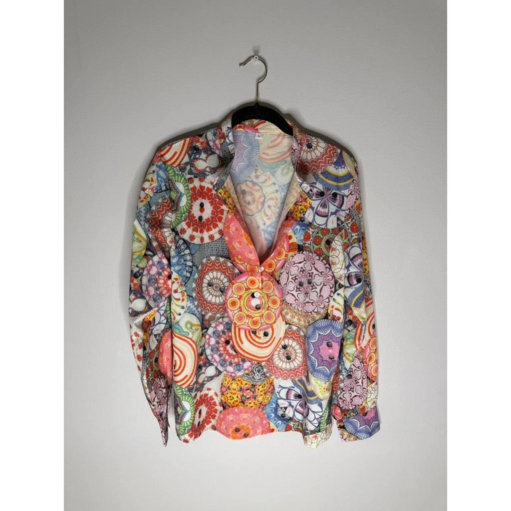 Colorful Kaleidoscope Print Button-Up Blouse Size Large