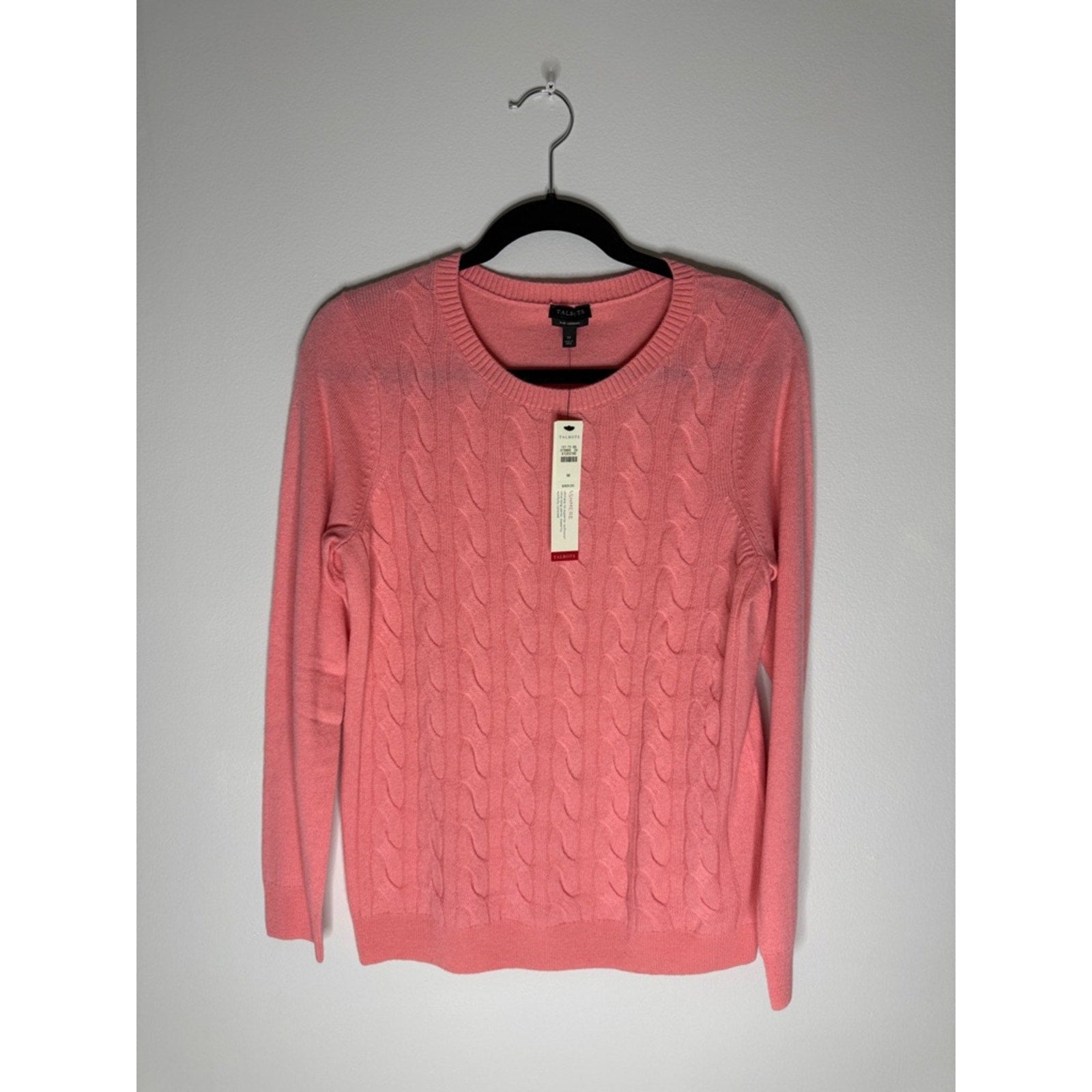 Talbots Coral Cable Crewneck Cashmere Sweater Size Medium NEW!