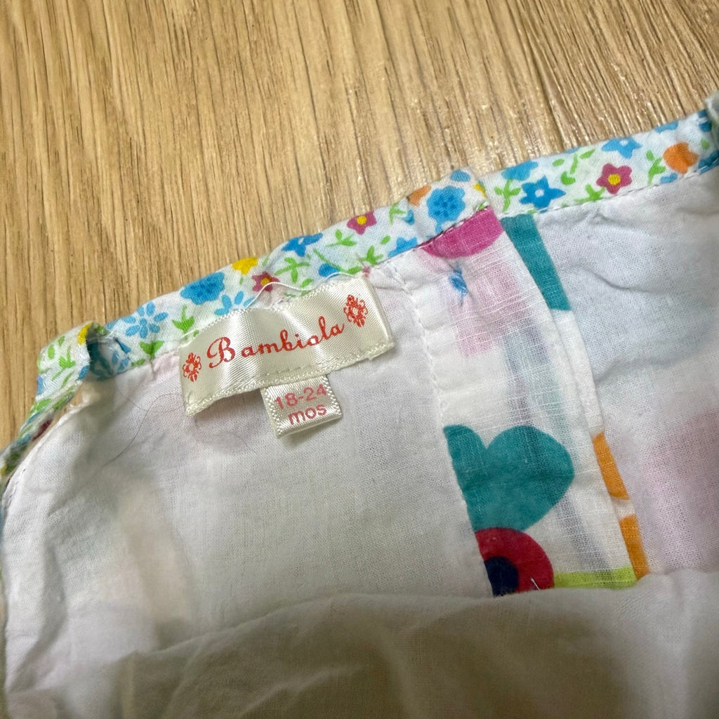 Bambiola Baby Girl Floral Bubble Romper – Blue Ruffle Neckline Size 18-24 Months