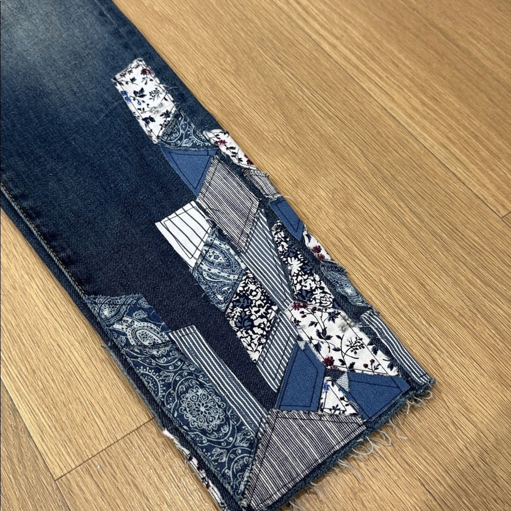 Aqua Blue Patchwork Ankle Jeans Size 27