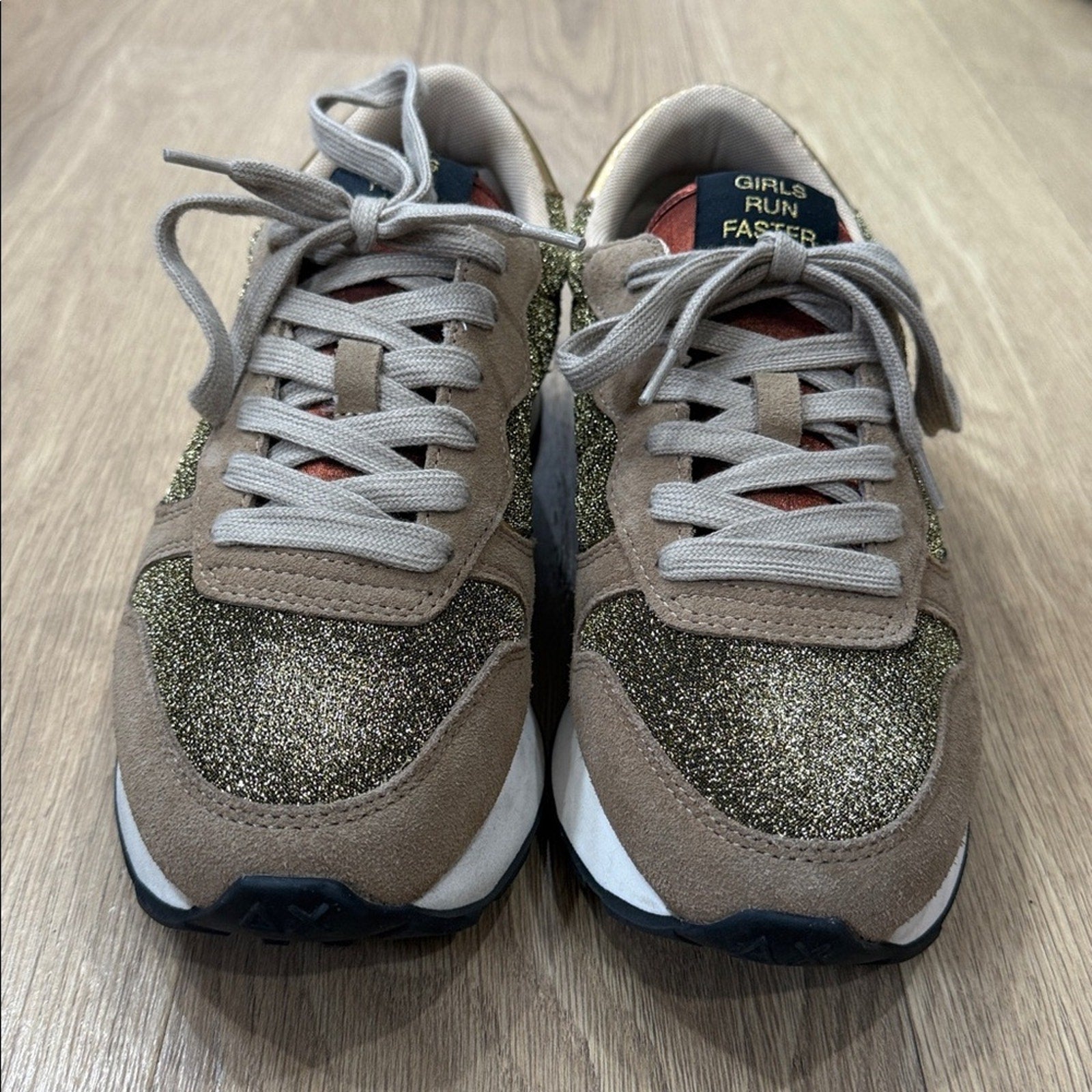 Sun 68 Ally Glitter Low Top Italian Casual Gold Sneakers Size 10