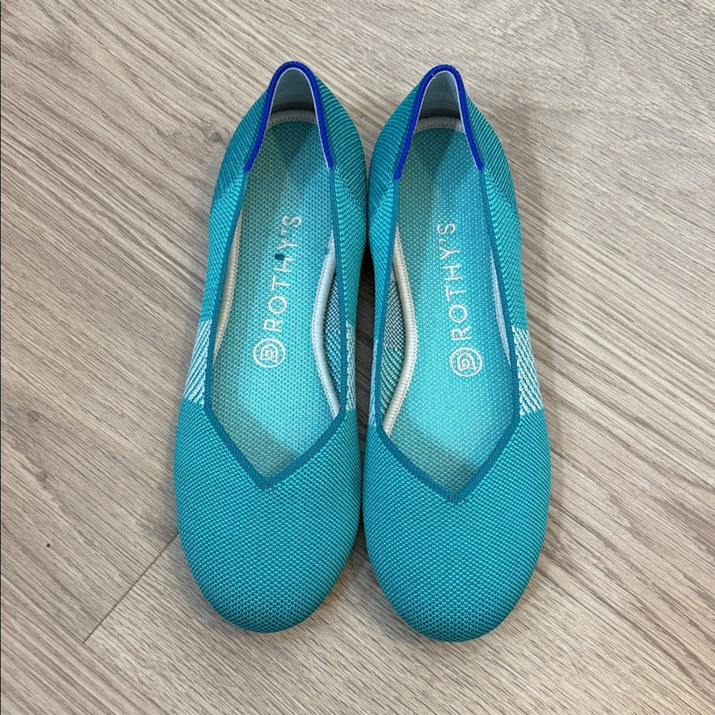 Rothy's Women's Pointed Toe Machine Washable Teal Flats Size 9
