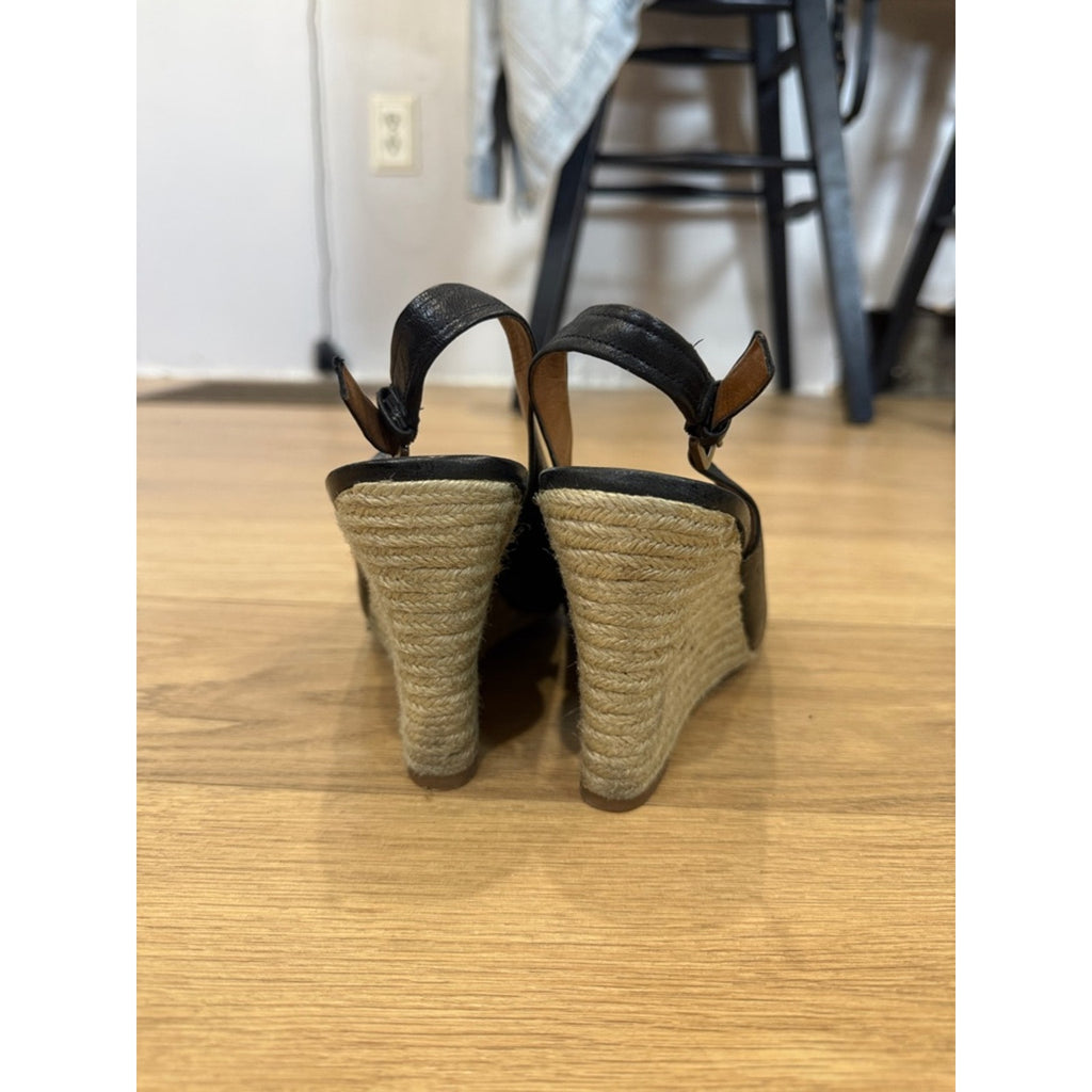 Franco Sarto L Salem Black Nubia Floral Accent Wedge Slingback Heels Size 9