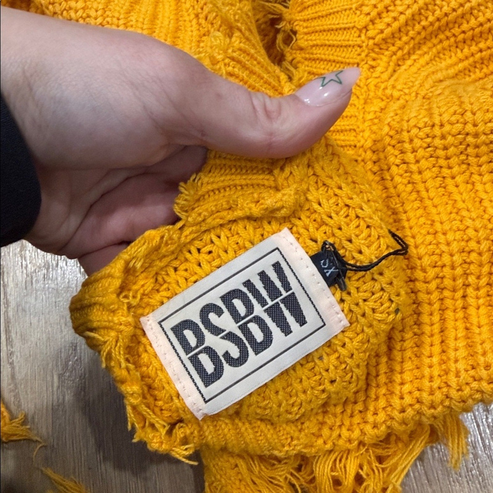 BSBW Yellow Distressed Cropped Sweater - Ribbed Frayed Hem Size XS