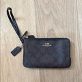 Coach Dark Brown and Black Pebbled Leather Wristlet with Black Strap