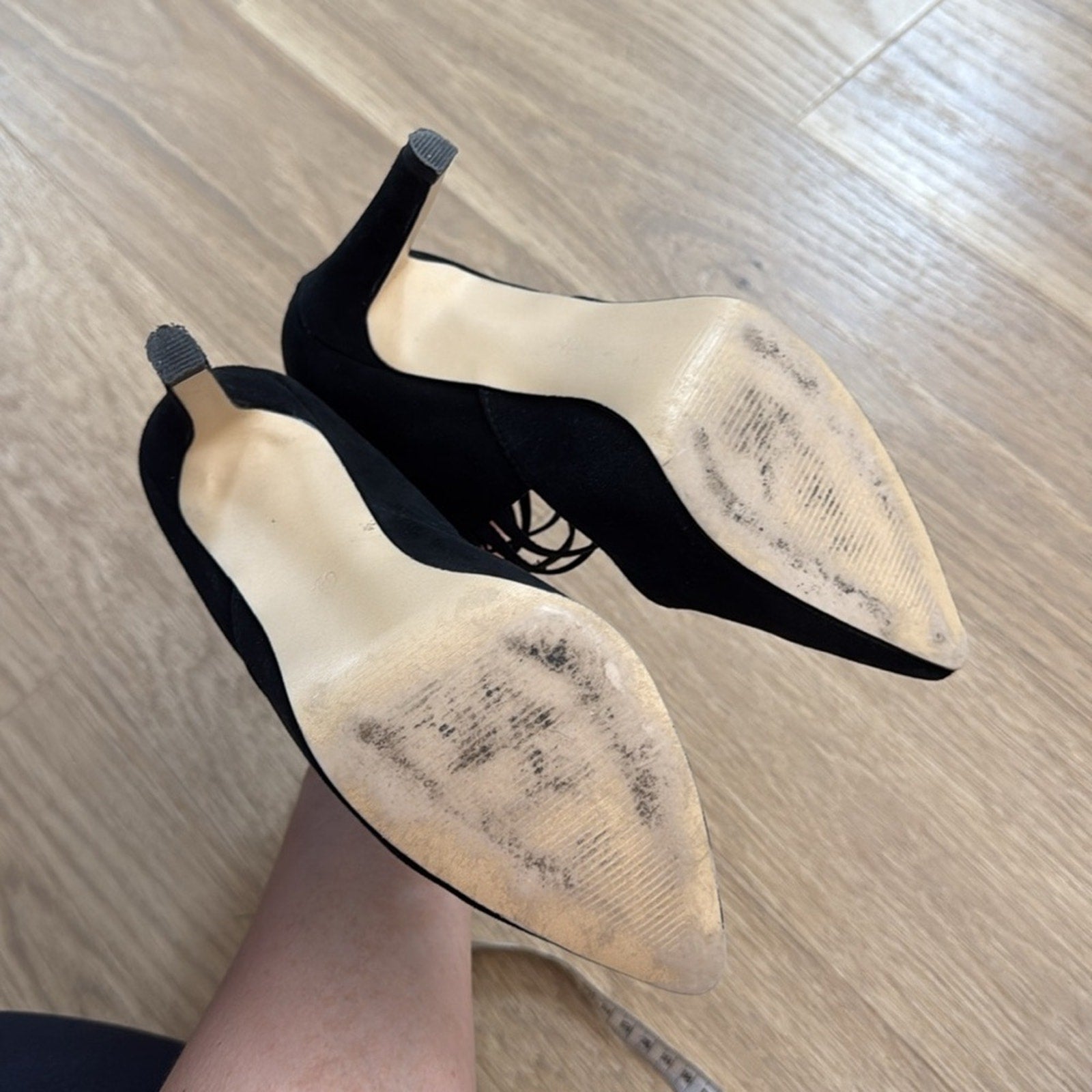 Michael Shannon Jayda Black Stiletto Heels with Cage Straps Leather Suede Sz 6.5