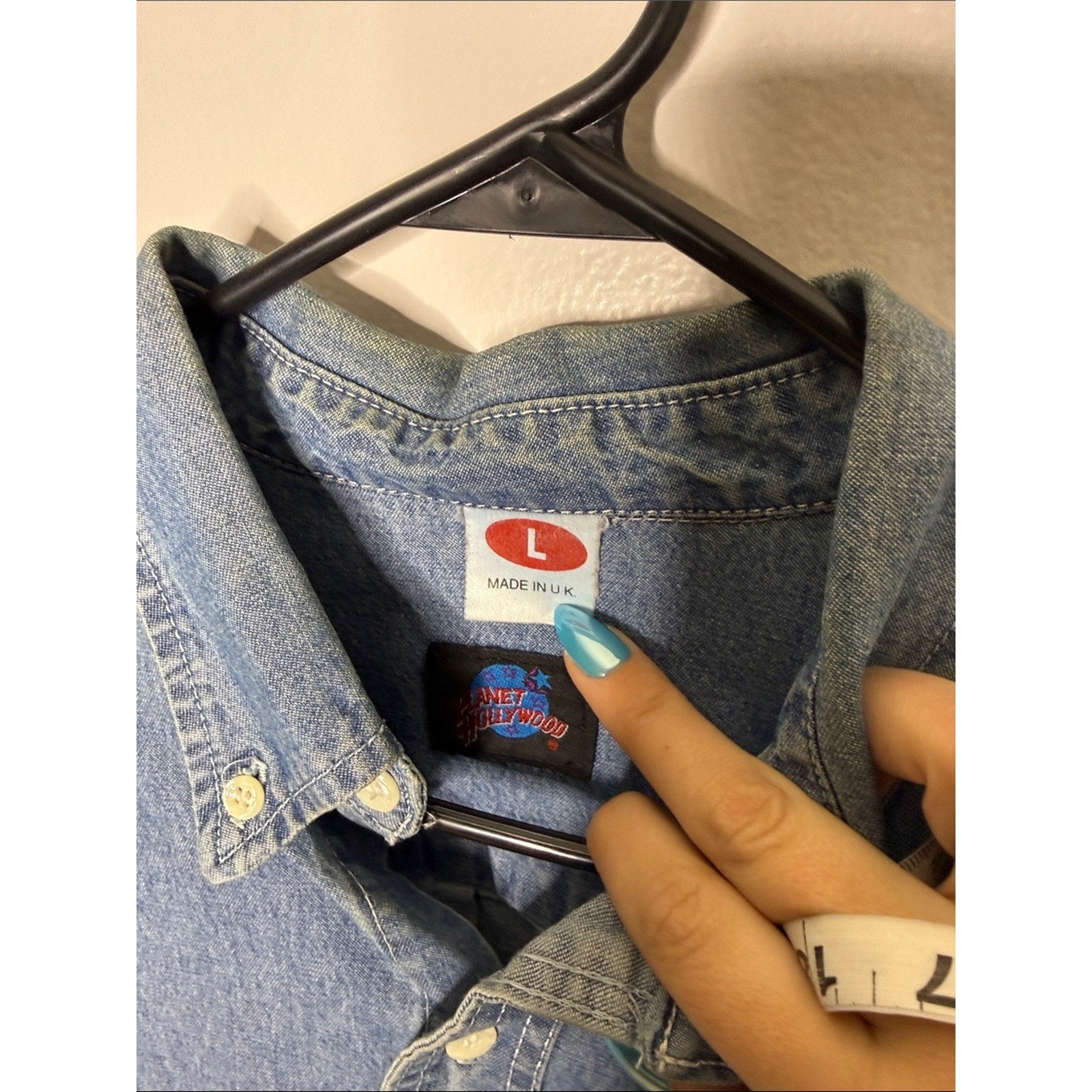 Planet Hollywood Paris Denim Button-Down Shirt with Embroidered Logo Large