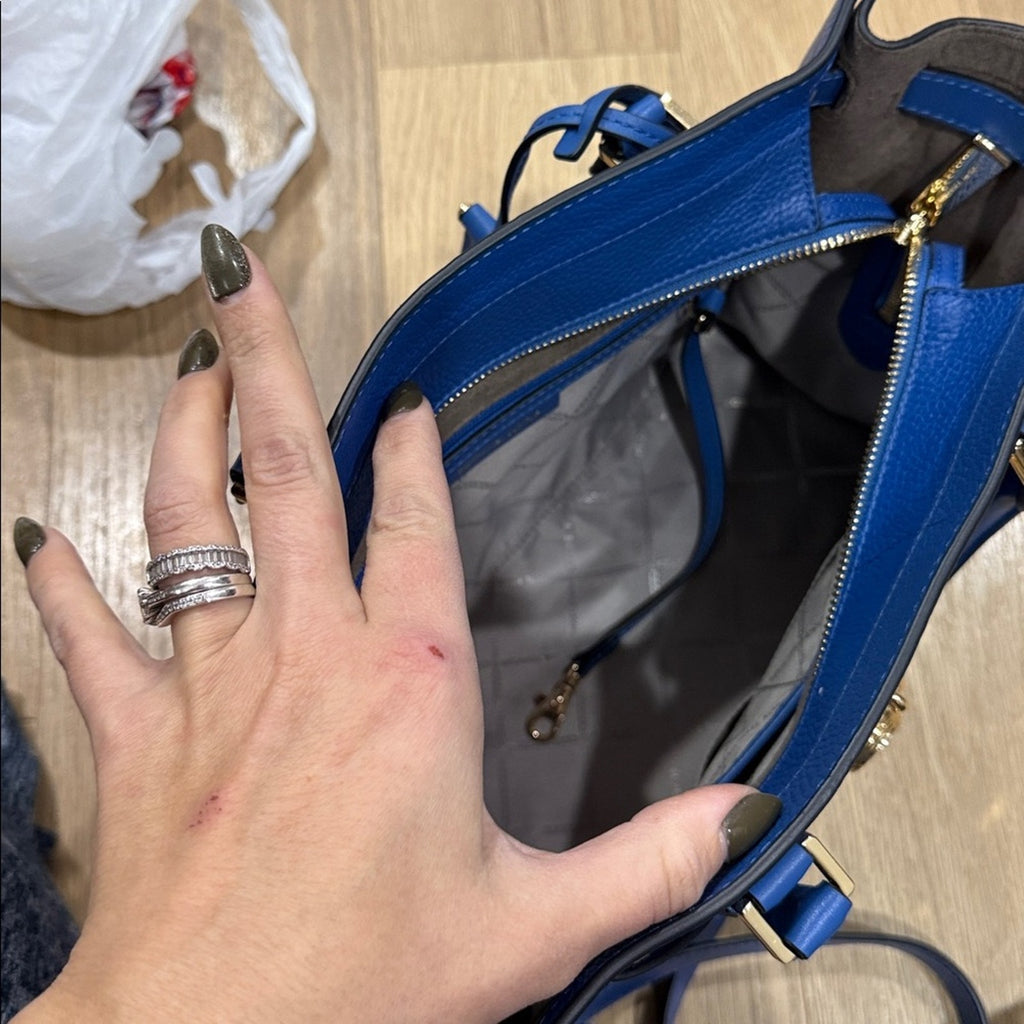 Michael Kors Nouveau Hamilton Large Satchel in Vintage Blue Pebbled Leather