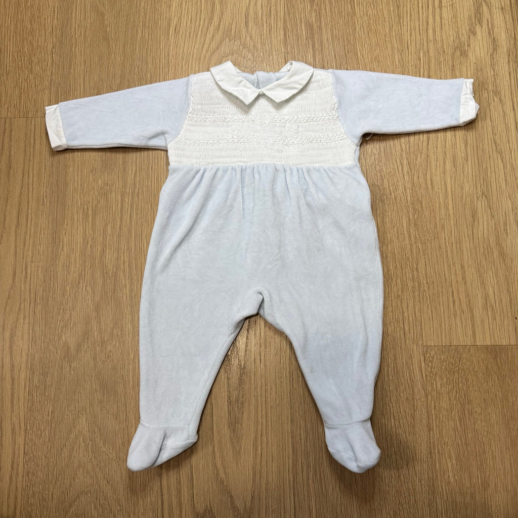 Tartine et Chocolat Baby Blue Velvet Smocked Long Sleeve Footie Collared One Piece Size 3 Months