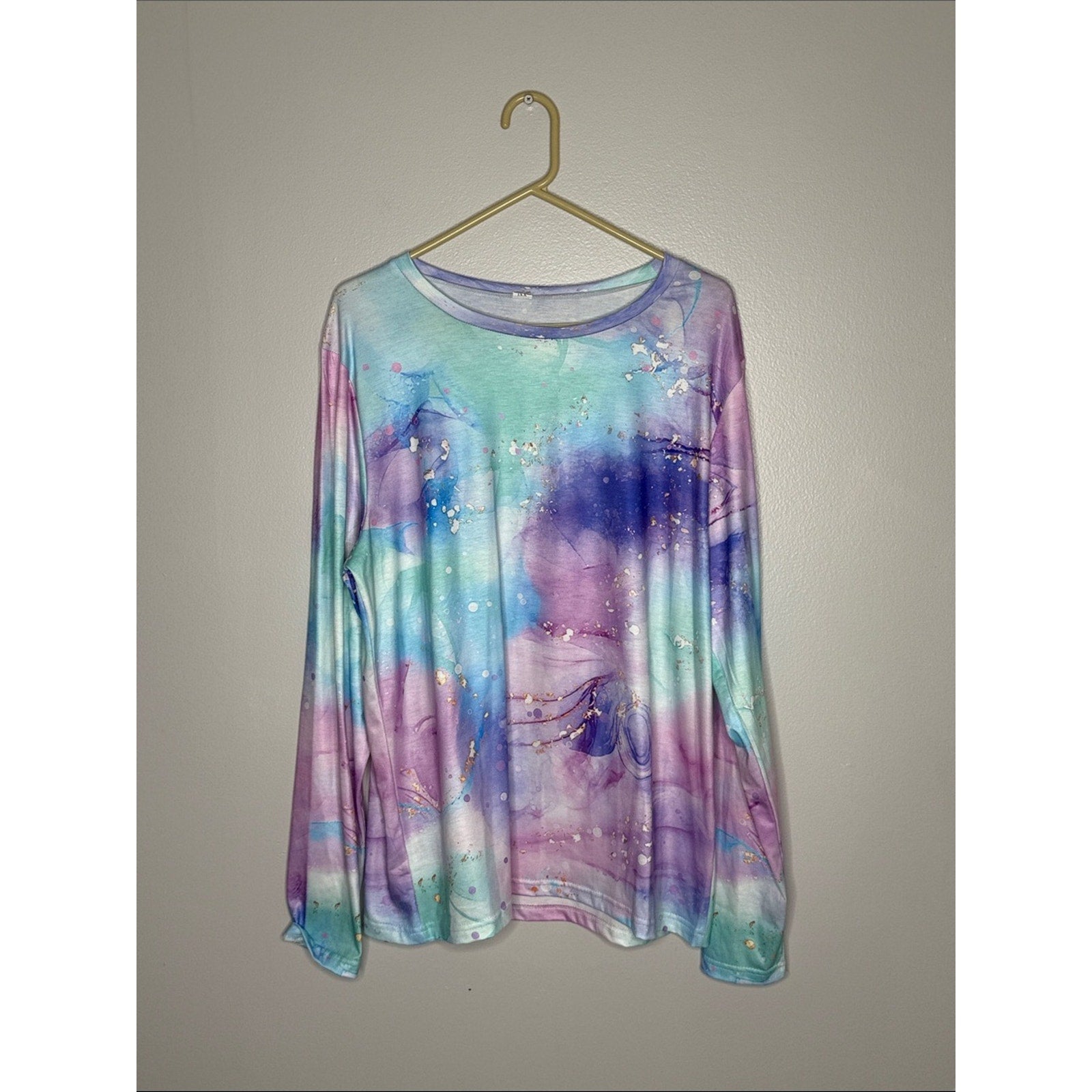 Pastel Watercolor Long Sleeve Top - Mint, Lavender, Blue Size XXL