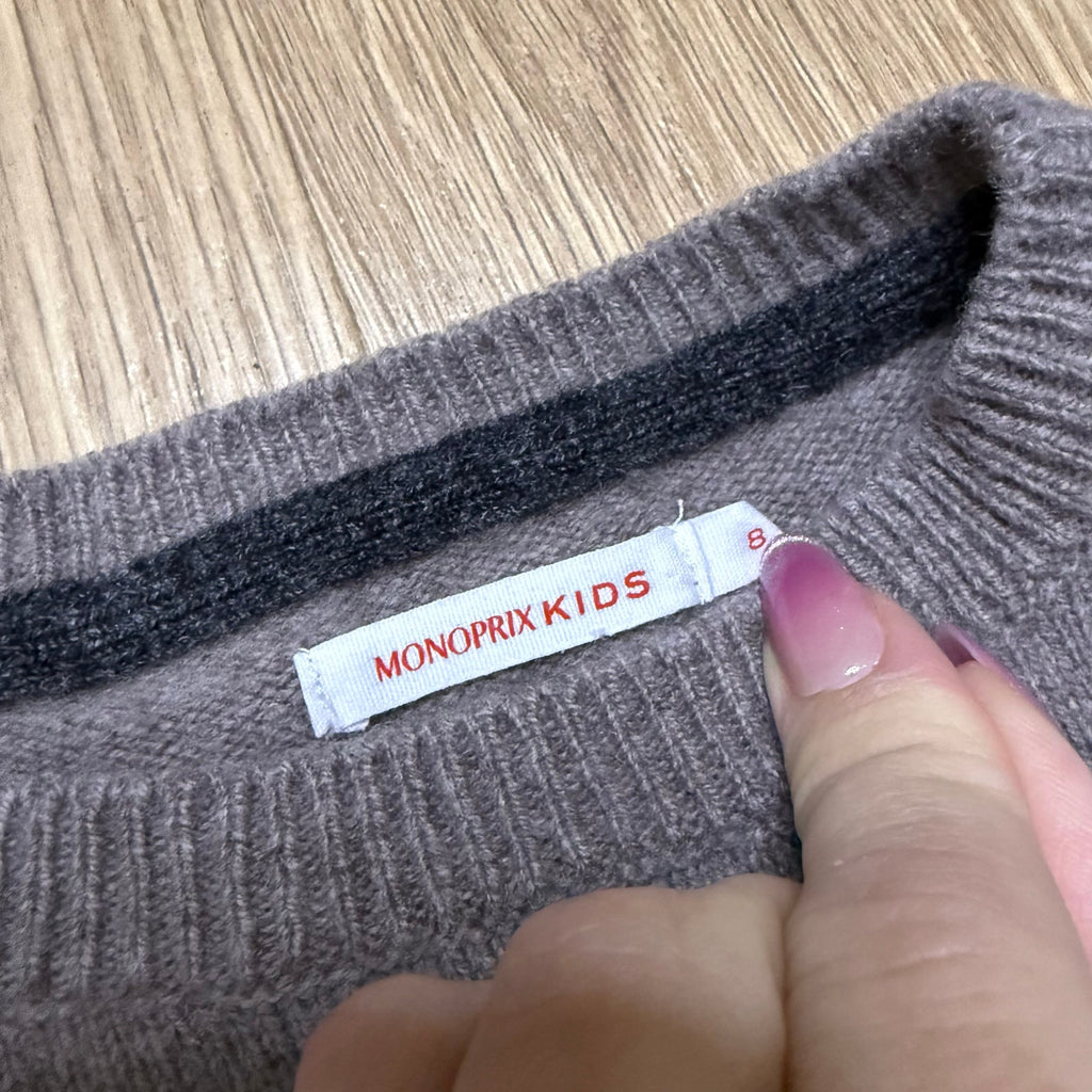Monoprix Kids Grey Wool Crew Neck Sweater | Essential Knitwear Size 8