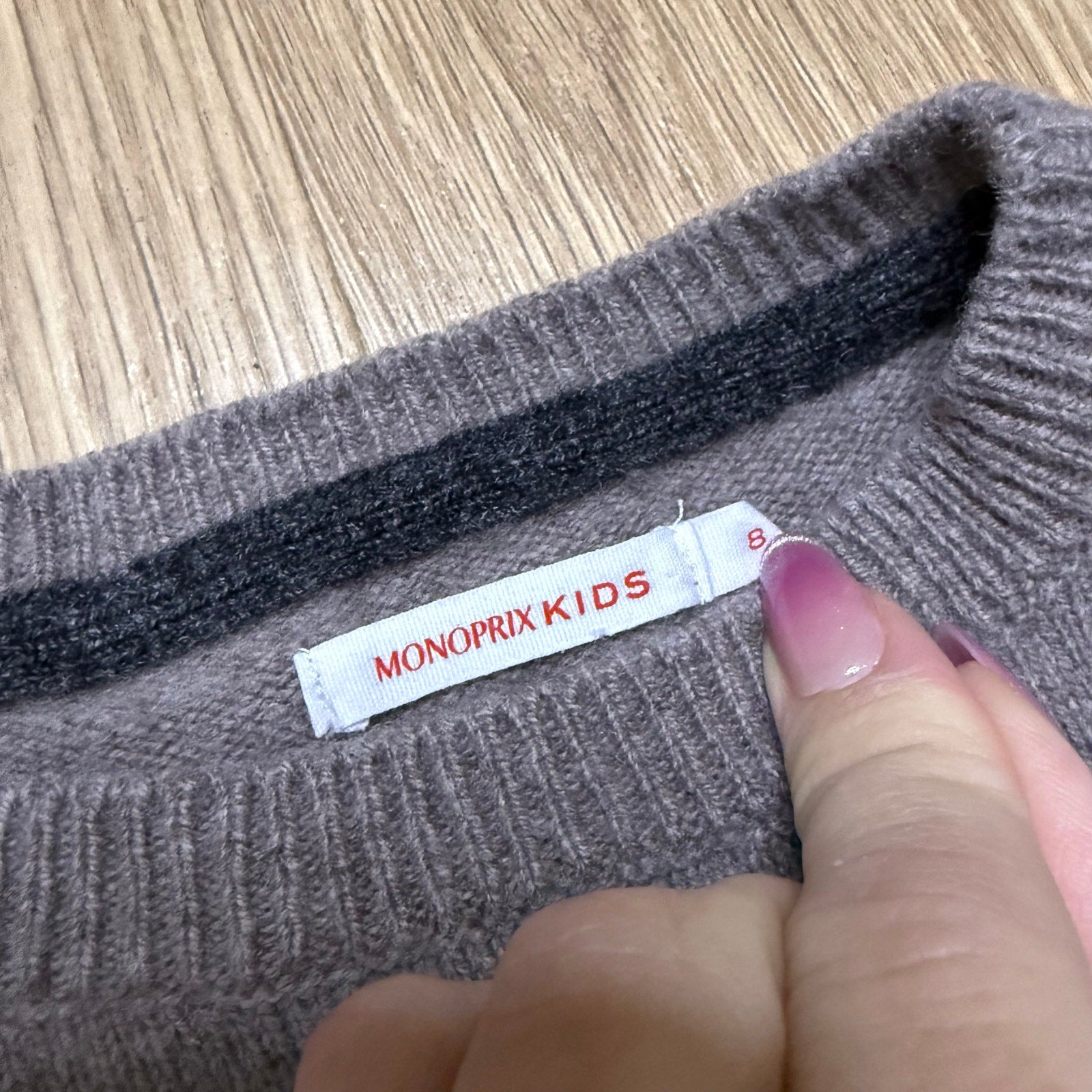Monoprix Kids Grey Wool Crew Neck Sweater | Essential Knitwear Size 8