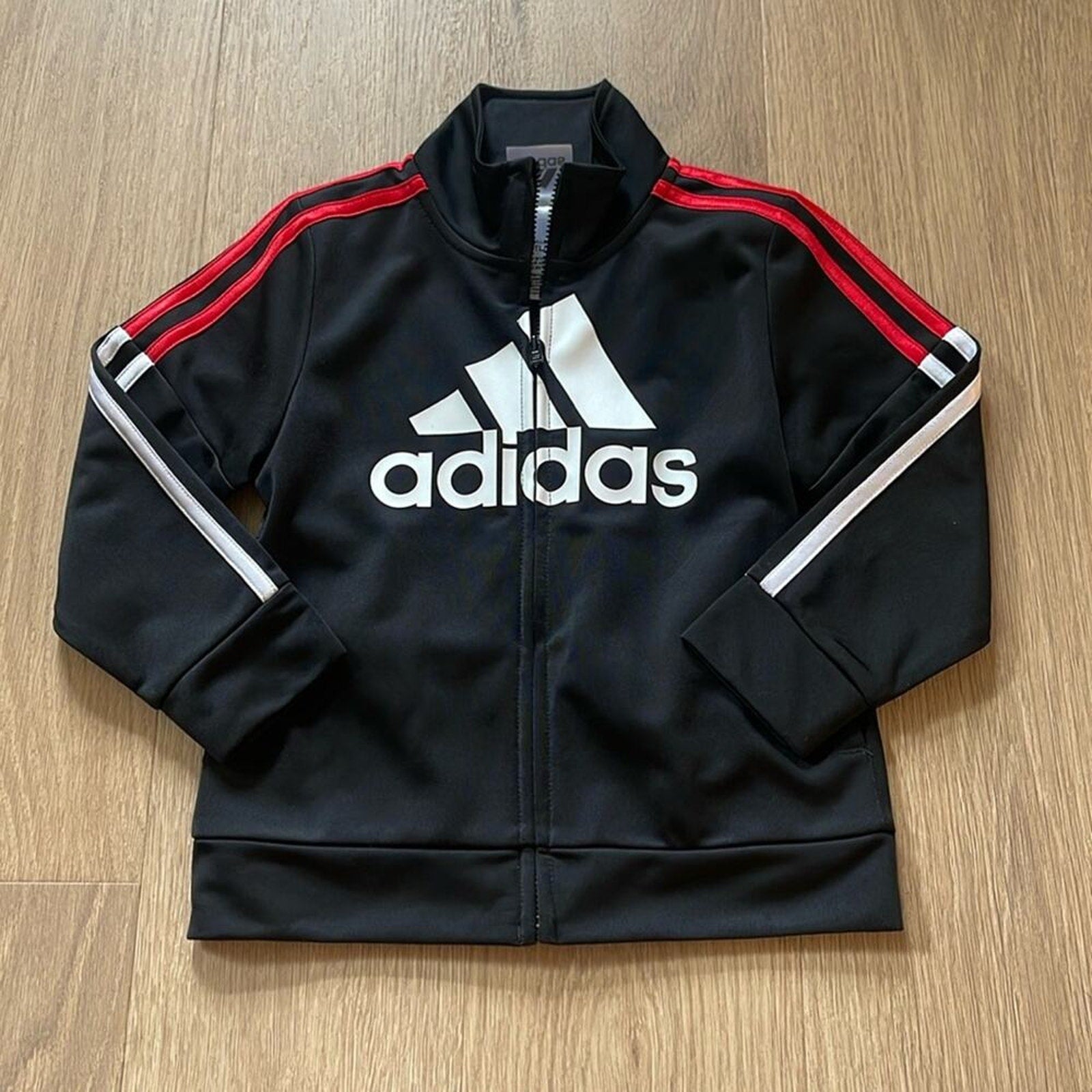 ADIDAS Black Red White Zip Front Polyester Jacket Size 3T NWT