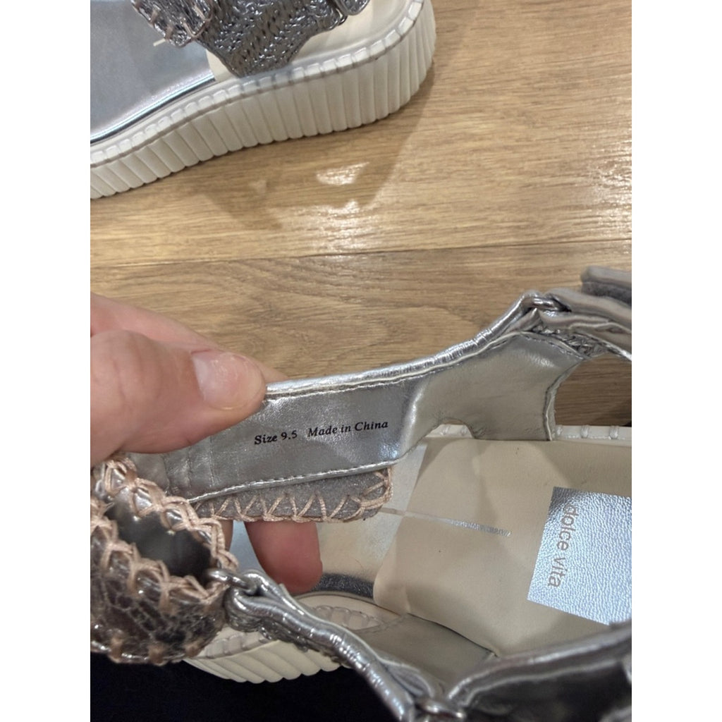 Dolce Vita Debra Metallic Silver Platform Sandals Size 9.5