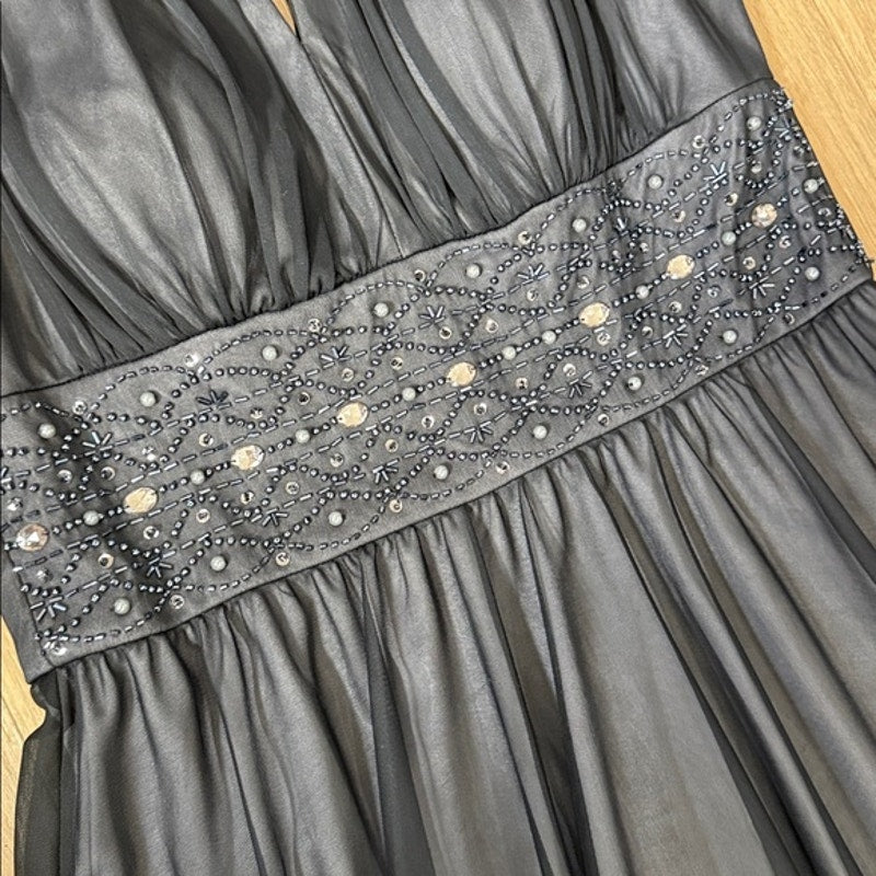 Jessica Howard Black Beaded Waist Evening Dress Size 12