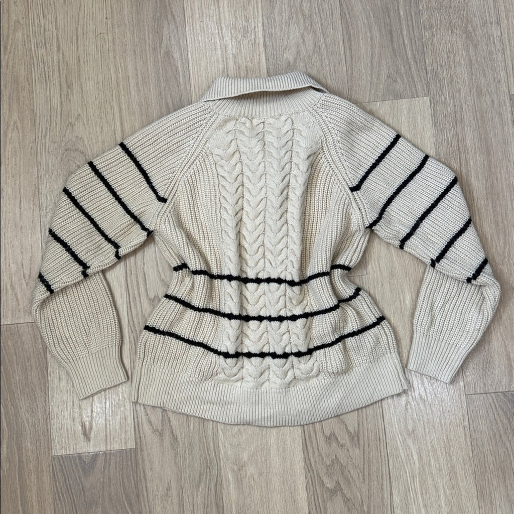 Dokotoo Women's Beige and Black Cable Knit Cardigan Sweater Size Medium