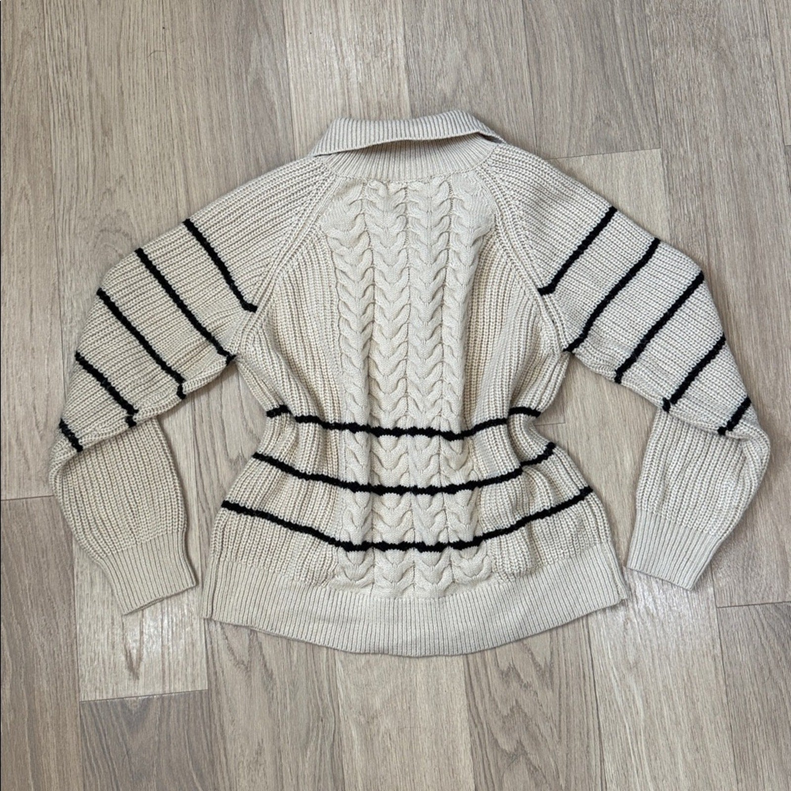 Dokotoo Women's Beige and Black Cable Knit Cardigan Sweater Size Medium