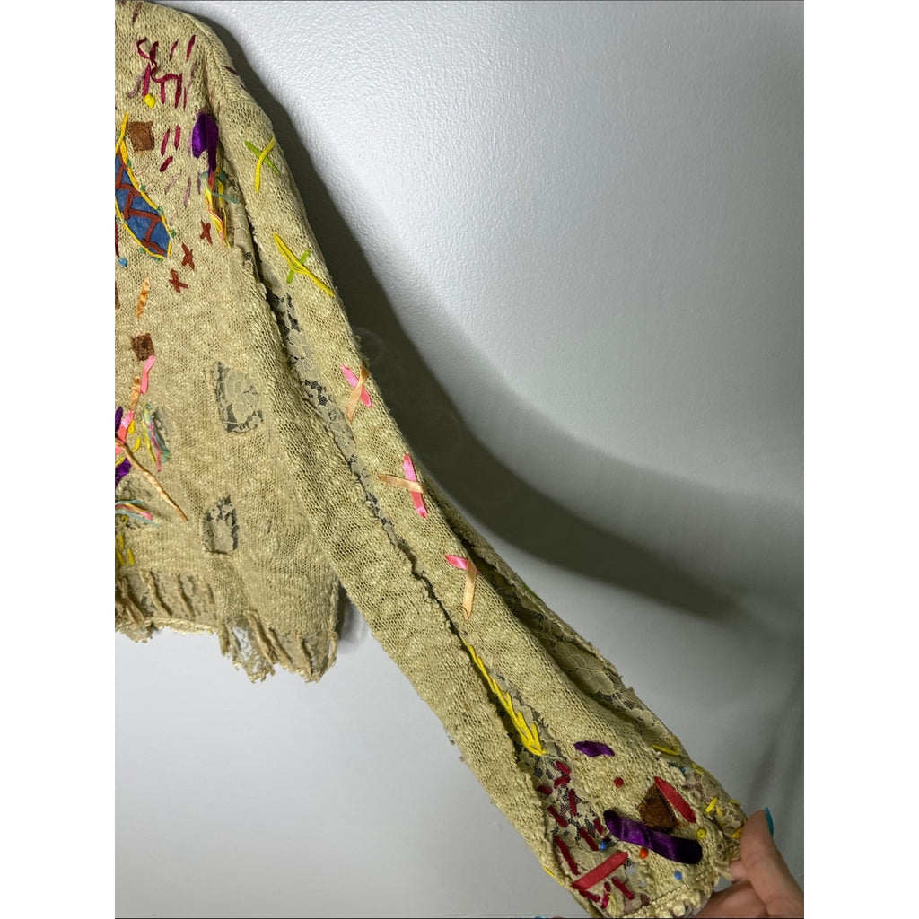 Embellished Beige Women’s Knit Sweater Cardigan Size L/XL