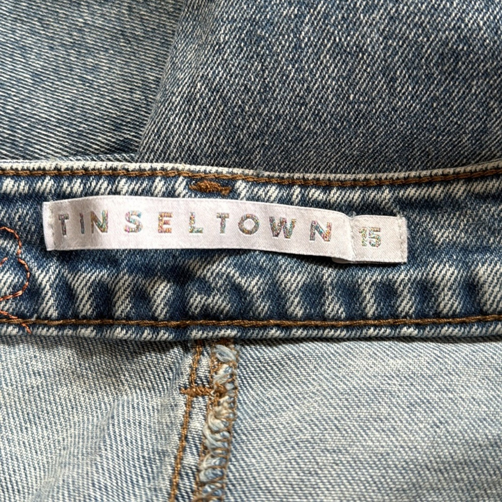 Tinseltown Hi Rise The Mom Jean Floral Distressed Embroidered Jeans Size 15 NEW!