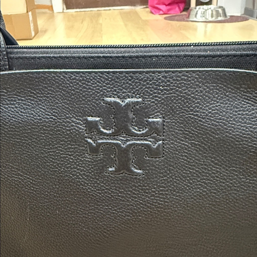 Tory Burch Ella Tote Bag in Black Pebbled Leather
