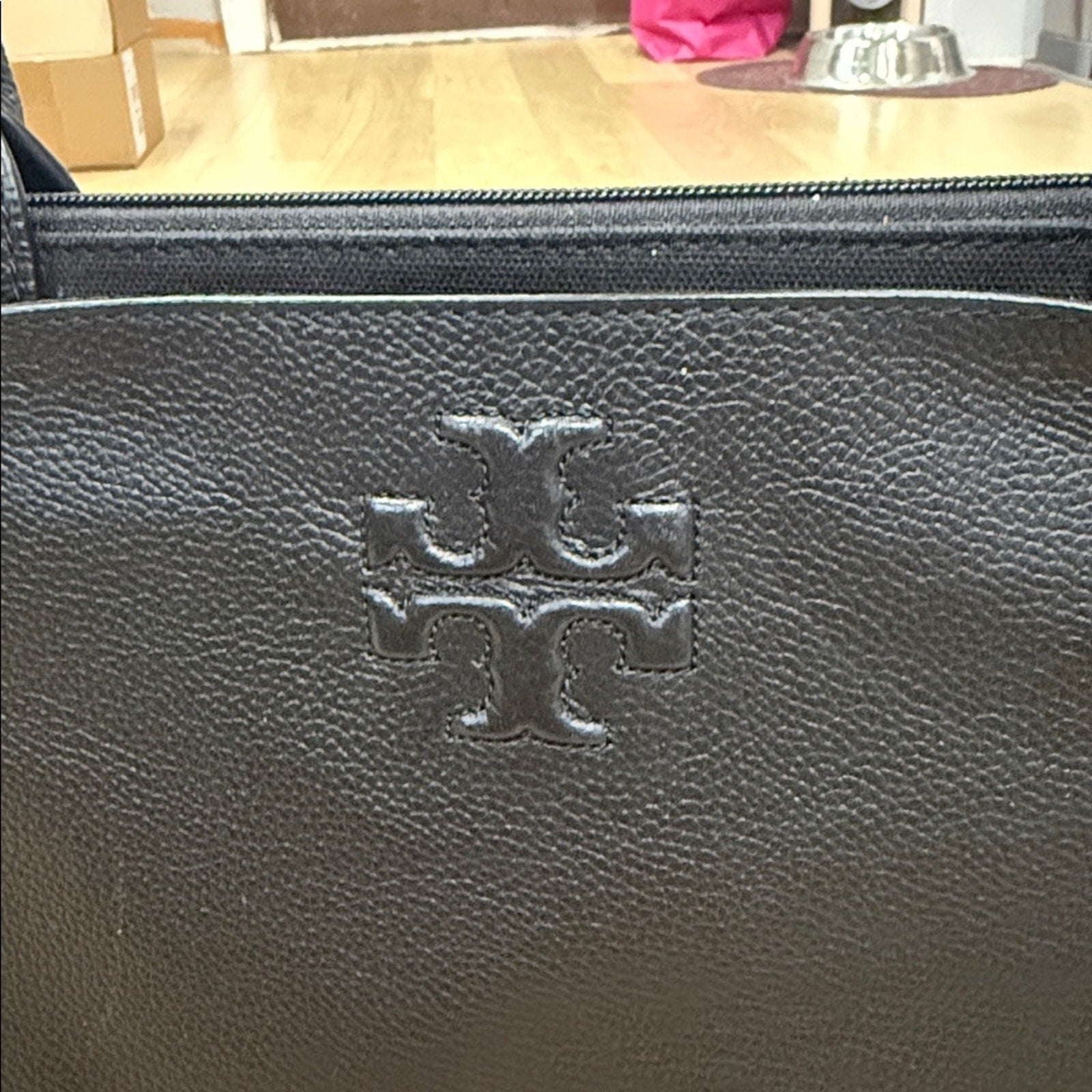 Tory Burch Ella Tote Bag in Black Pebbled Leather