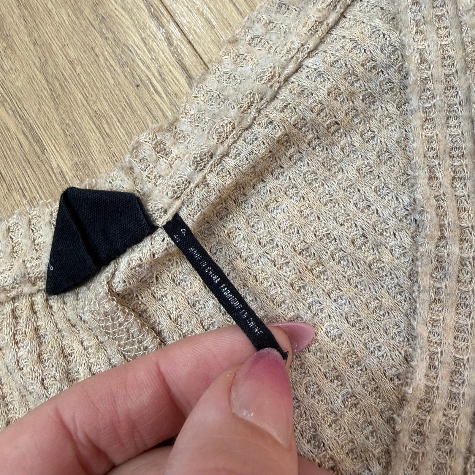 Out From Under Jojo Waffle Knit Tie-Front Thermal Top - Oatmeal Size Small