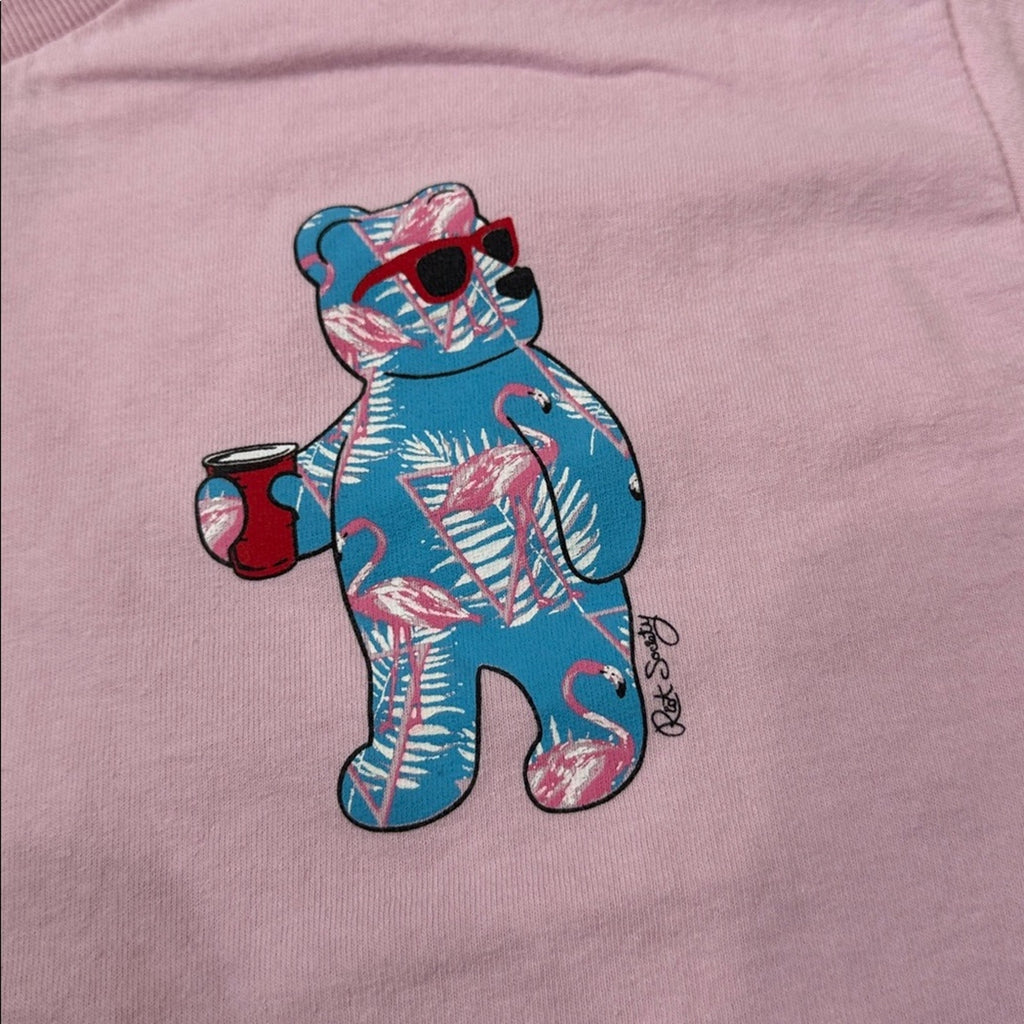 Riot Society Pink Crew Neck Bear Graphic T Shirt Size Medium